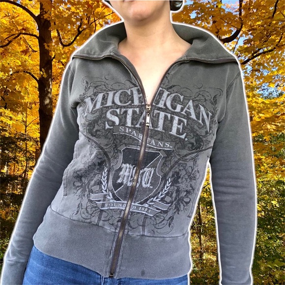 Jansport y2k Michigan State Funnel Neck Zip-Up Jacket, Size Medium - Picture 2 of 6